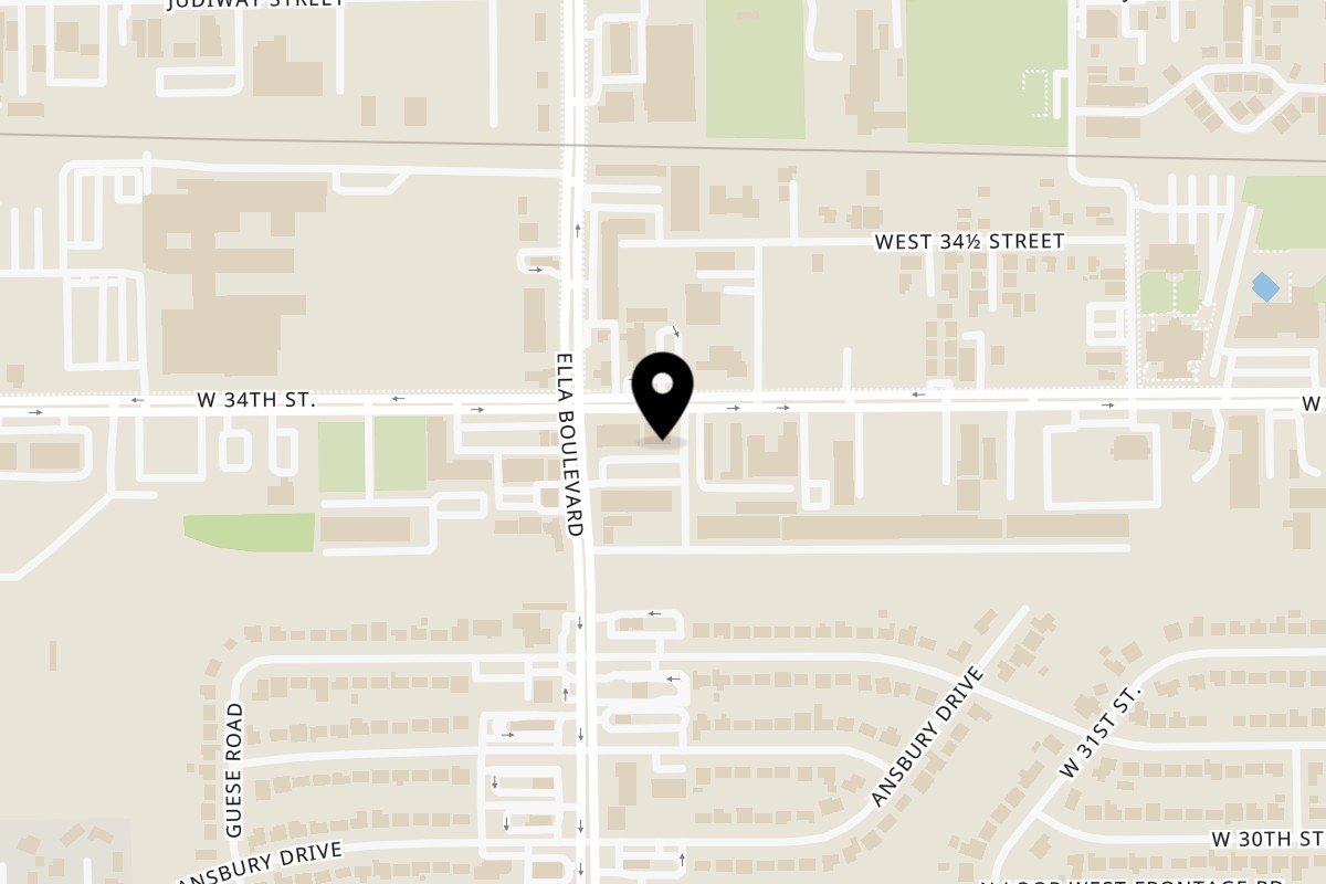 Map showing the location of LES BA'GET Vietnamese Cafe on 1717 W 34th St Suite 800 in Houston